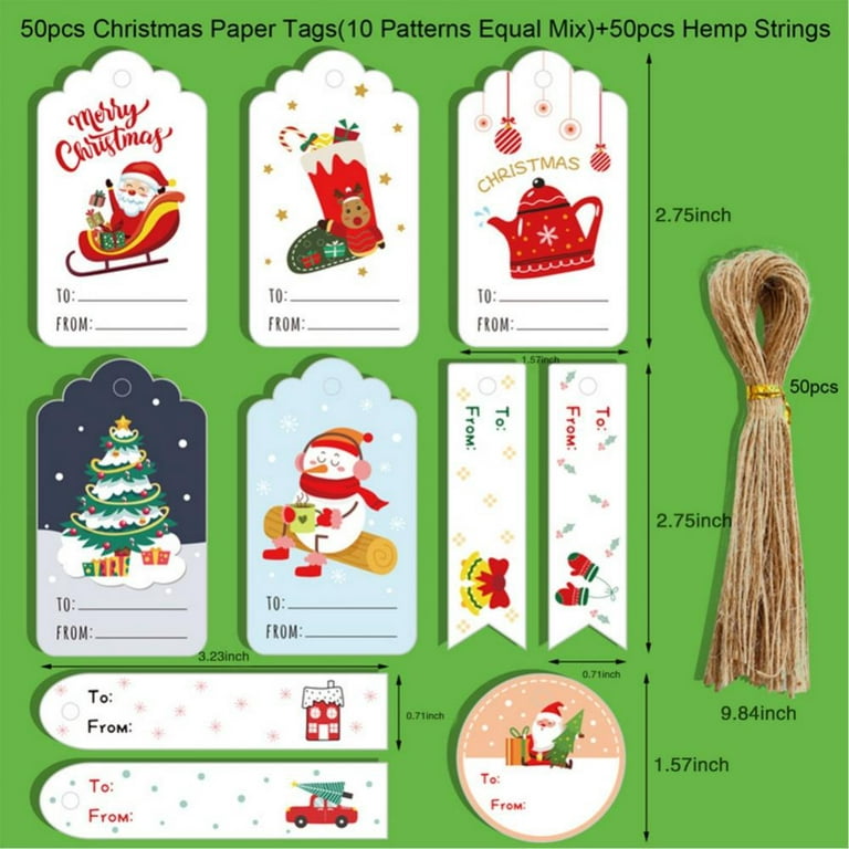 100 Pieces Set Christmas Gift Tags with String Attached Perfect for  Labeling Your Gifts - 10 Different Designs Holiday Gift Tags with String 