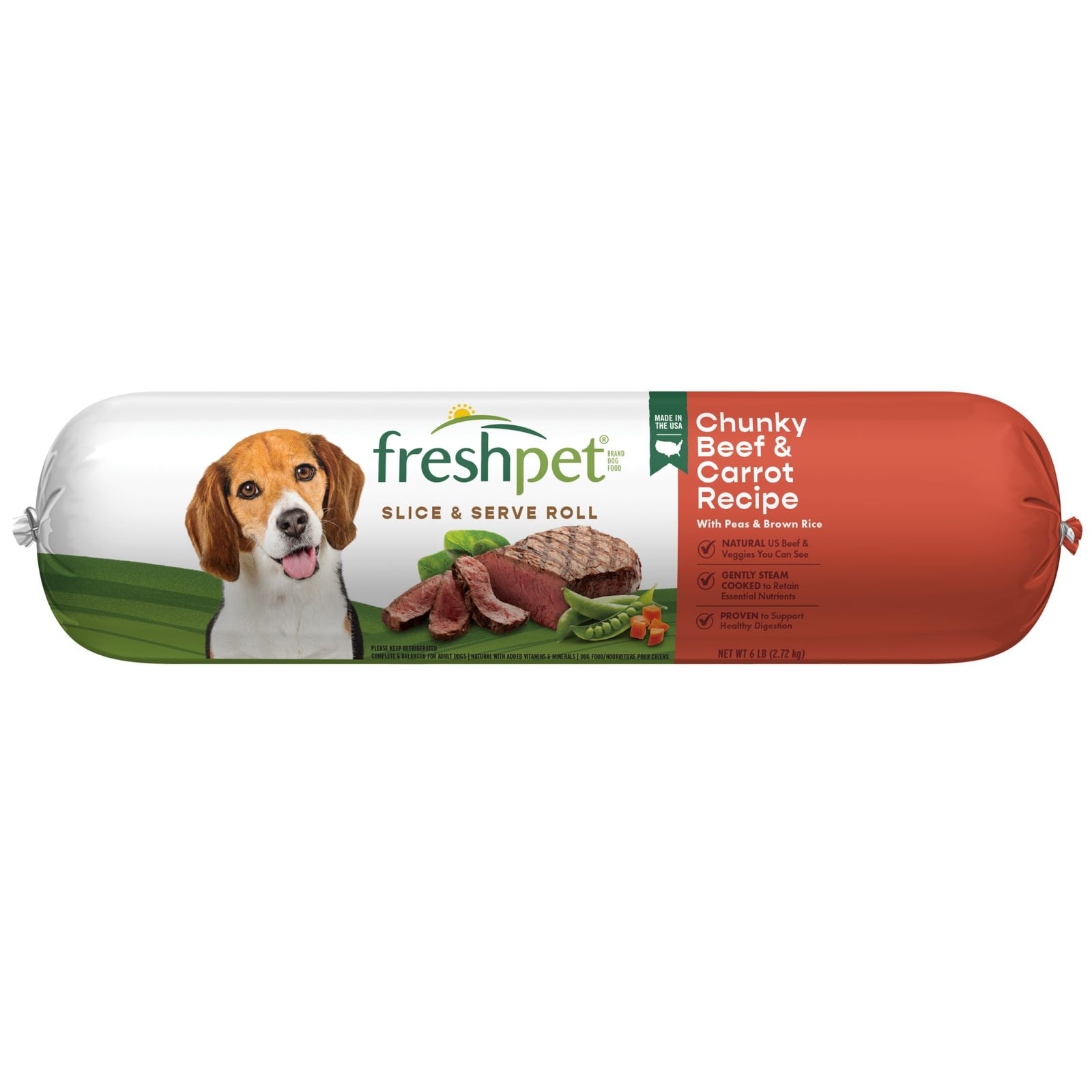 (4 pack) Freshpet Fresh Dog Food, Chunky Beef Recipe, Slice & Serve Roll, 6 lb.