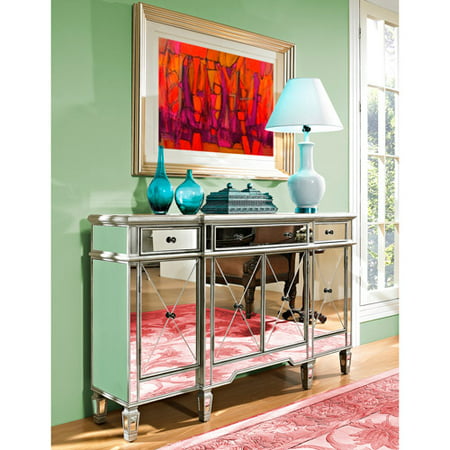 Mirrored 3-Drawer and 4-Door Console Table, Silver ...