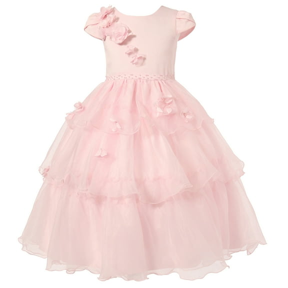 Richie House Girls' Pink Multilayered Gown with Rosettes and Pearl Accents RH0941-A-5/6