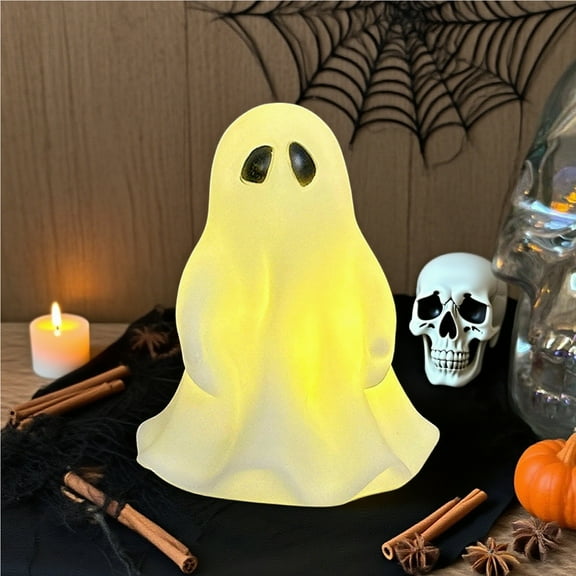 Little Ghost Lamp,Halloween Light up Ghost Statue Night Light Home Decor Ghost Lighted Figurine Lamps for Party Bedroom Shelf Table Centerpiece(1pc 3.5in)