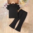 thumbnail image 4 of Gvdentm Toddler Girl Clothes Short Sleeve Valentines Heart Print Graphic Top + Flare Leg Pants(Black,4-5 Years), 4 of 4