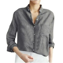 tarylea Cotton Linen Tops for Women Turn down Collar Button down Shirts Solid Color Tops Loose Business Casual Tops
