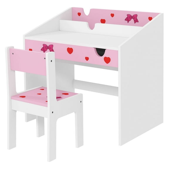 COCOKUN Pink Study Chair with Storage Drawer, Kids Desk and Chair Set for Bedroom & Study Room, Learning Furniture for Girls and Boys 3-6 Years Old