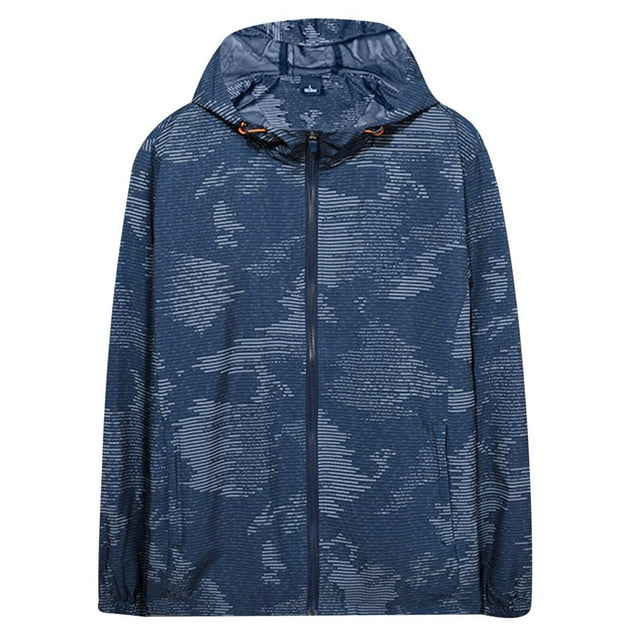 Men‘s Autumn And Winter Printed Hooded Windproof Thin Jacket Coat Top Blouse