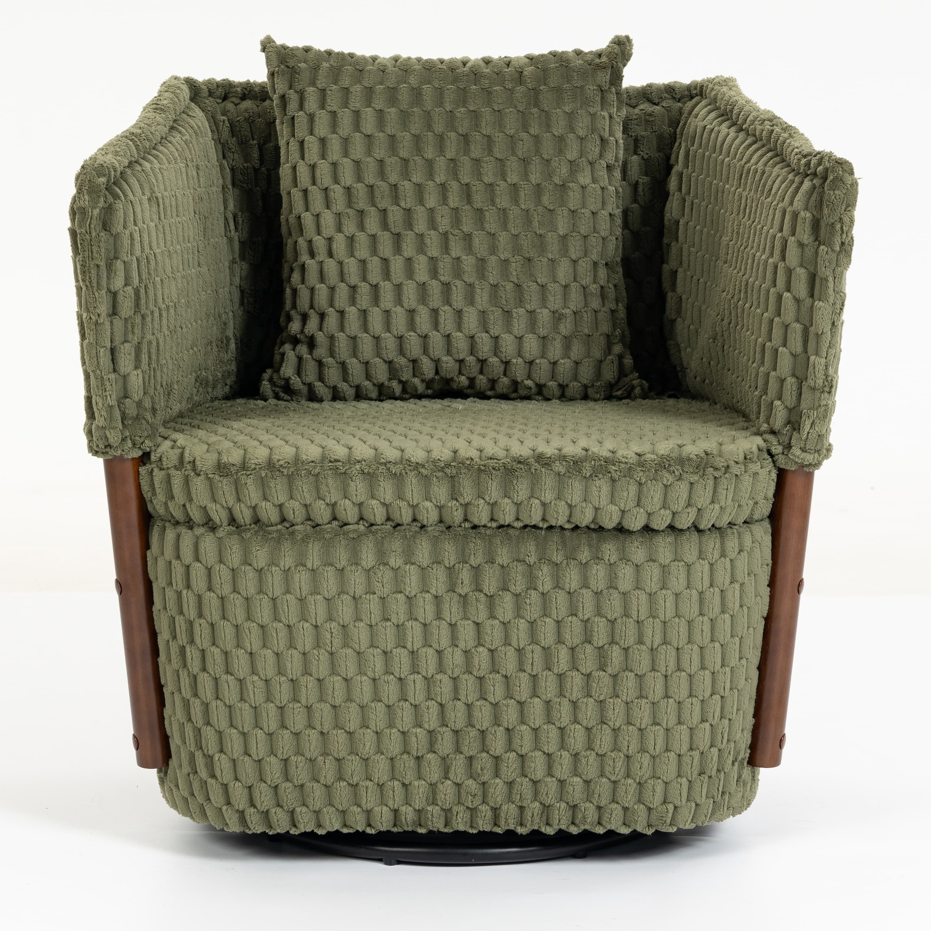 Aukfa Mid Century Modern 360 Swivel Accent Barrel Chair with Lumbar Pillow & Hidden Storage,Corduroy,Olive Green