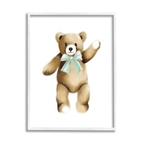 Stupell Industries Adorable Teddy Bear Nursery Animal Green Ribbon Graphic Art White Framed Art Print Wall Art, Design by Studio Q
