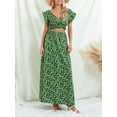thumbnail image 3 of GXFC Women Summer Floral Skirts Outfits Ruffle Sleeve V Neck Crop Tops+High Waist Flowy Maxi Skirts 2 Pieces Clothes Set for Women Beach Party, 3 of 9