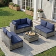 thumbnail image 4 of Ebello 7-Piece Modular Conversation Set, Outdoor Patio Sectional Sofa with Glass Coffee Table, Rattan Garden Furniture, GNB(Navy Blue), 4 of 12