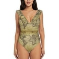 thumbnail image 2 of Yiaed Vintage World Map Print Women's Ruffled One Piece Swimsuit V Neck Swimwear Slimming Monokini for Woman-XX-Large, 2 of 8