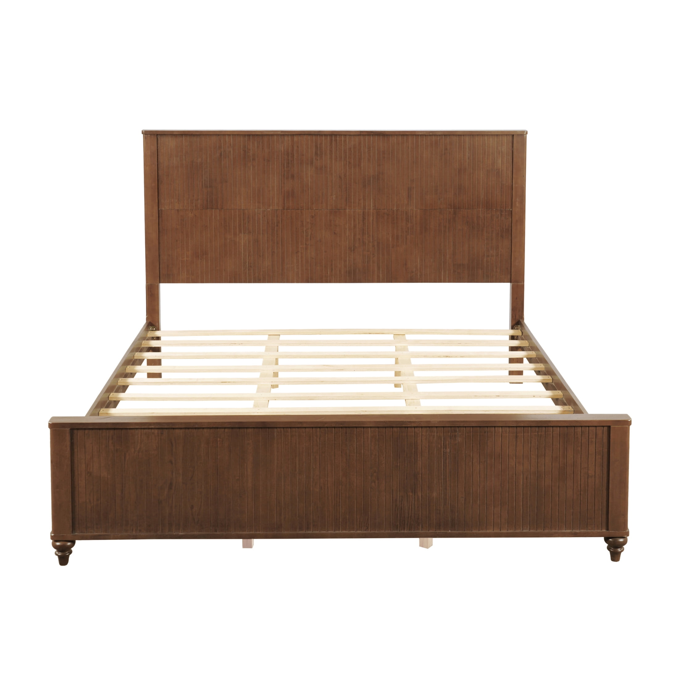 Christopher Knight Home Modern Wooden King Bed Frame with Grooved Headboard and Footboard, Walnut