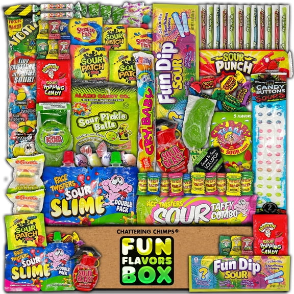 Fun Flavors Box Unique Sour Candy Variety Pack (70 Count) Gift for Candy Lovers