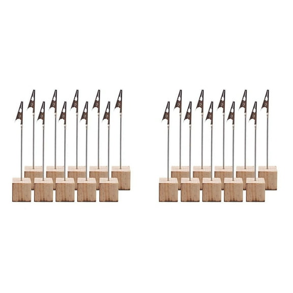 20 PCS Memo Holder Pine Base Message Clip Vertical Note Holder for Office Wedding House Decoration Birthday Photos