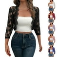 thumbnail image 1 of Ropa de maestra/o,Cárdigan holgado de encaje, blusa con cuello en V y mangas 3/4, top suave y extragrande para mujer, ropa de casa, sopatenor, 1 of 9