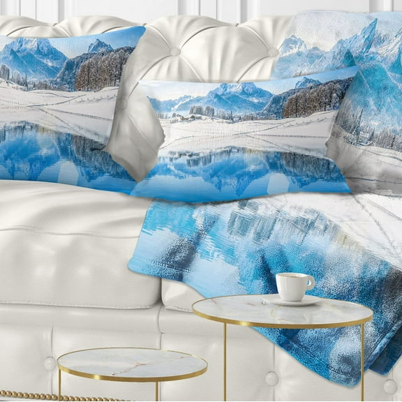 Designart Winter Mountain Lake in Alps - Landscape Photography Throw Pillow - 12x20