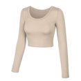 thumbnail image 2 of KOGMO Womens Long Sleeve Crop Top Solid Round Neck T Shirt, 2 of 8