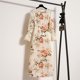 thumbnail image 2 of Vestido de gasa con cinturón de manga larga con estampado floral y cuello redondo para mujer Pompotops  hdfakjf3030, 2 of 7