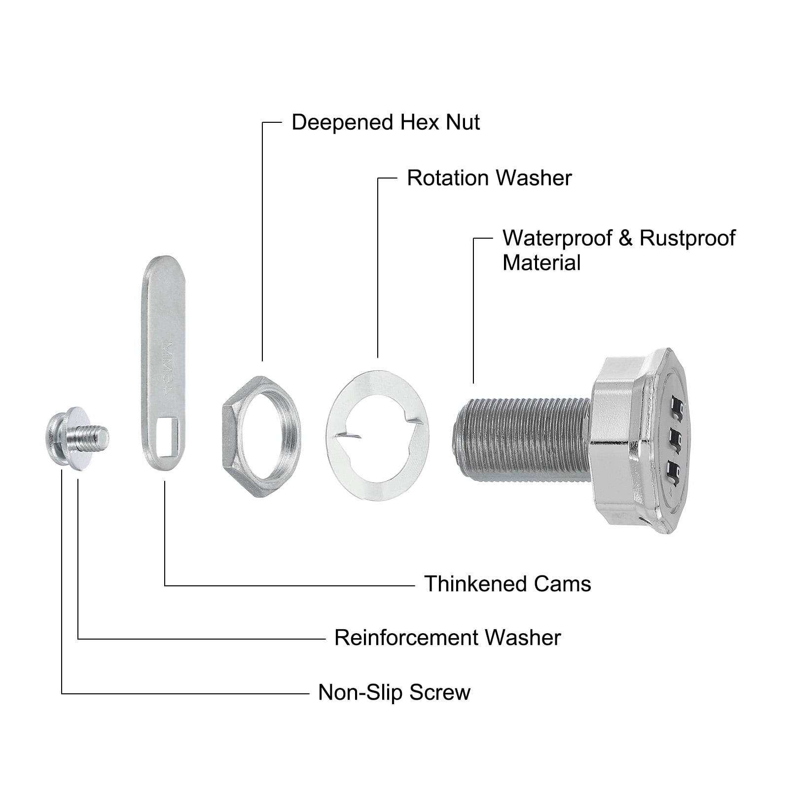 Uxcell 13/16" Combination Cabinet Cam Lock Zinc Alloy Keyless 3-Digit Password Coded Lock, Silver 2Pcs
