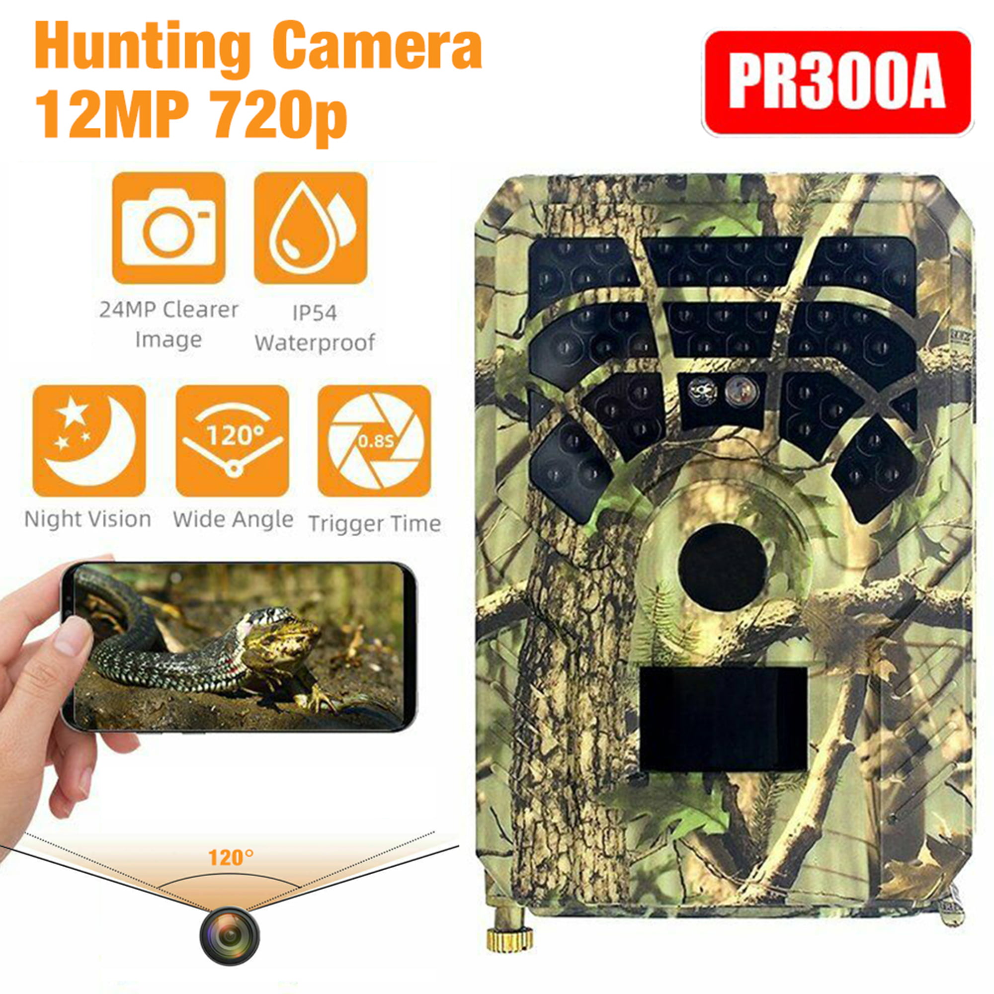 Hunting Camera 12MP 480P PR300A Wild Animals Trail Camcorder for Farm Security 