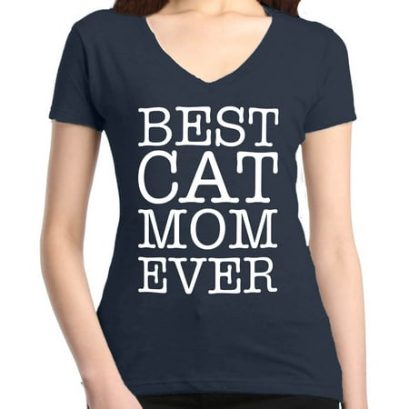 Shop4Ever Women's Best Cat Mom Ever Slim Fit V-Neck