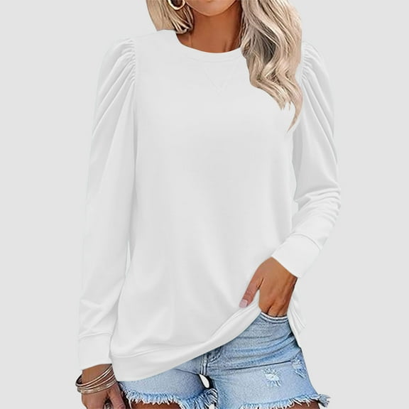 Goodtrade8 Tunic Long Sleeve Shirts for Women Loose Womens Blouses Long Sleeve Crew Neck Casual Solid Color Basic Tops