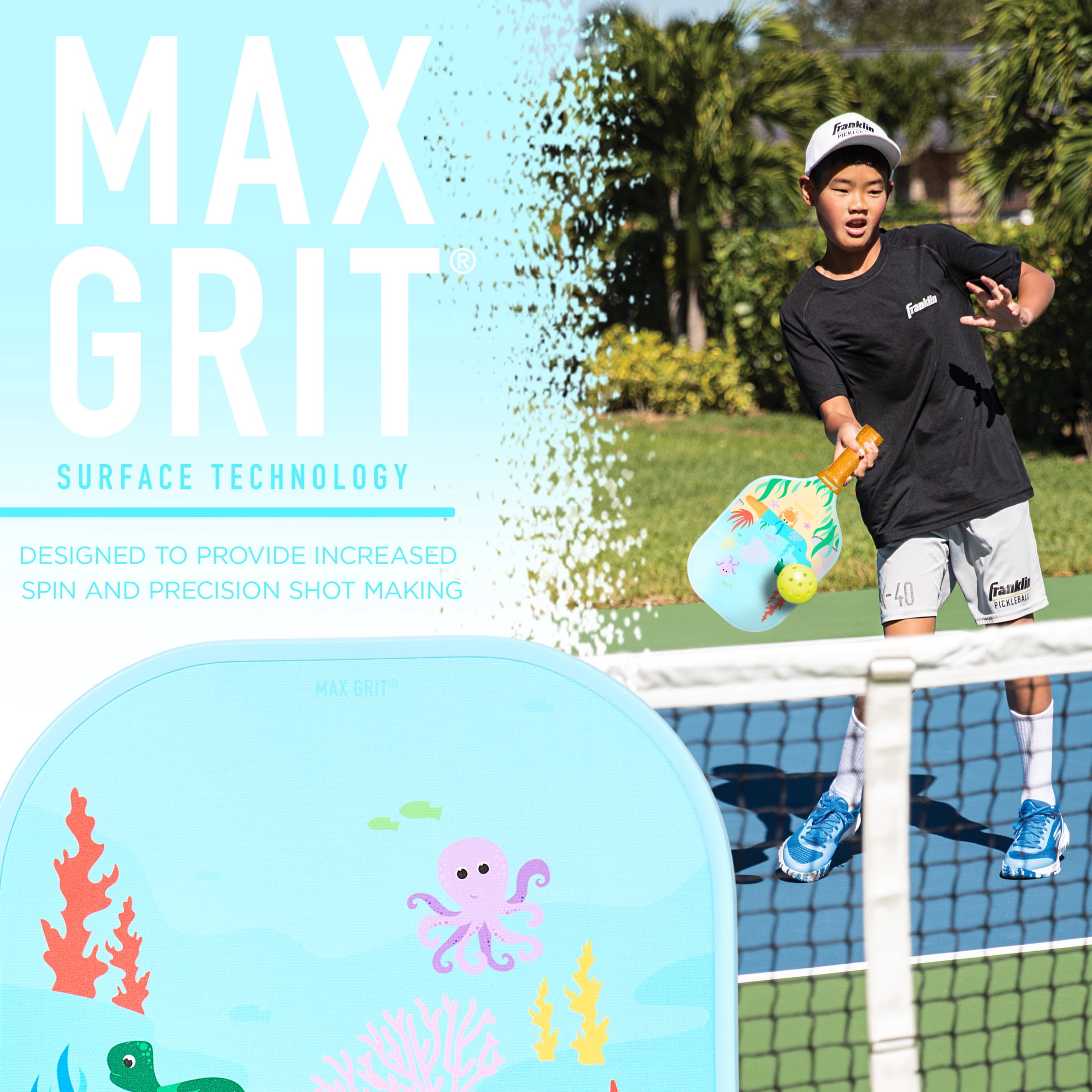 Franklin Sports Youth Pickleball Paddle - Pickleball Paddles for Kids - Max Grit Fiberglass Surface - Polypropylene Core - USA Pickleball (USAP) Approved - Sealife