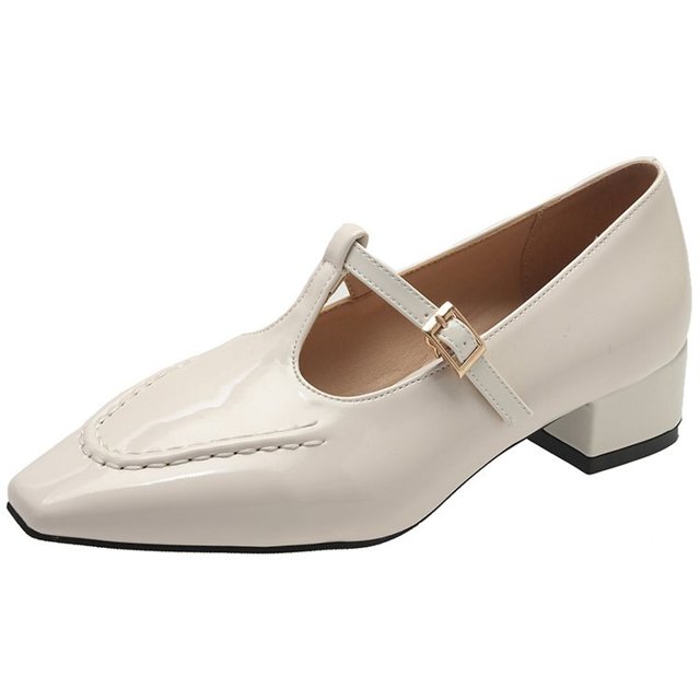 2023 Primavera Nuevos zapatos Mary Jane de fondo grueso Mujer T Word con zapatos bajos Moda femenina Simple Tacones altos Zapatos femeninos 37 Gao Jinjia LED