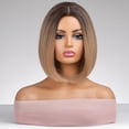 thumbnail image 2 of BERON Brown Short Wigs Straight Bob Hair Wigs for Women Brown Ombre Middle Part Synthetic Wigs Daily Party Use, 2 of 3