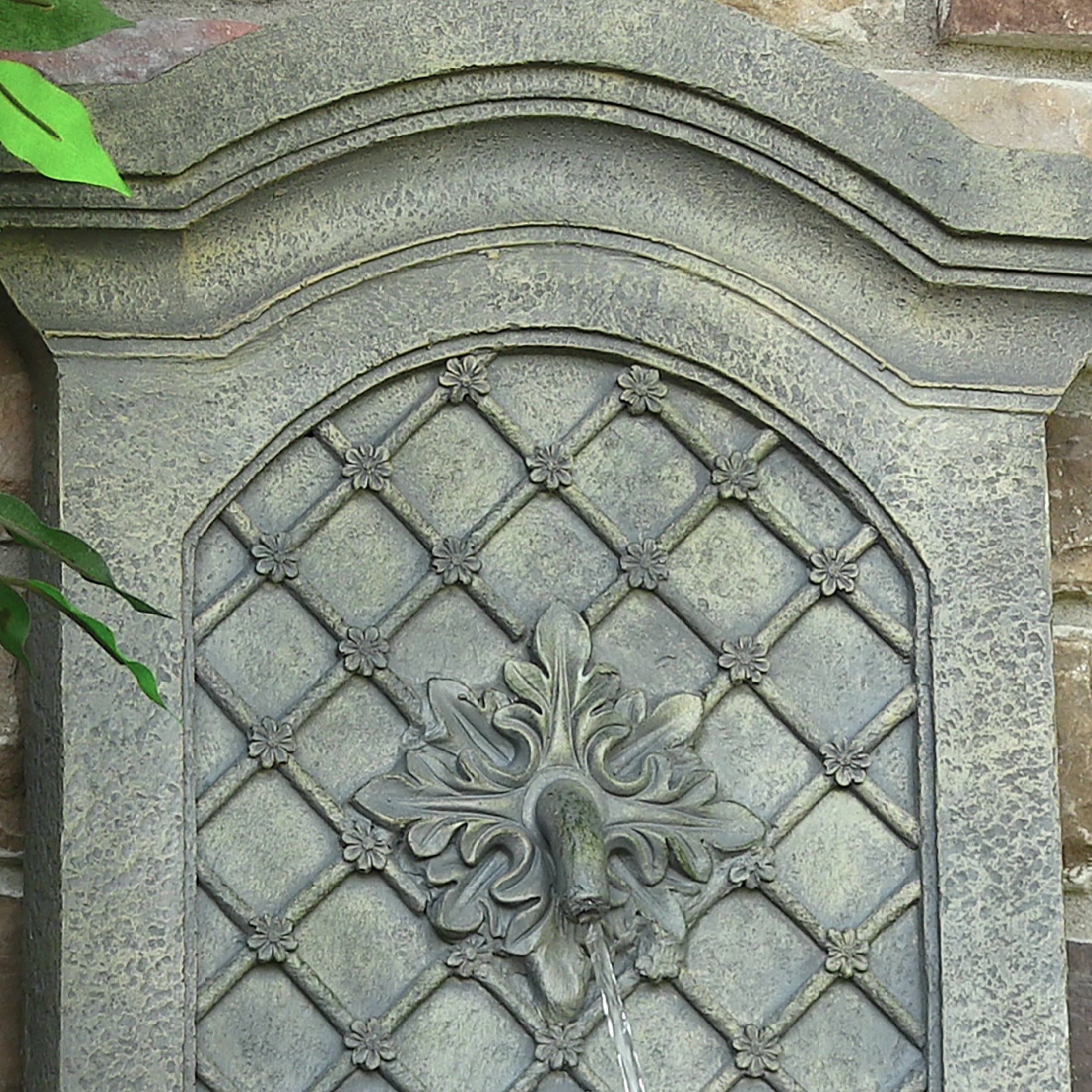 Sunnydaze Rosette Leaf Polystone Outdoor Wall Fountain, French Limestone Finish