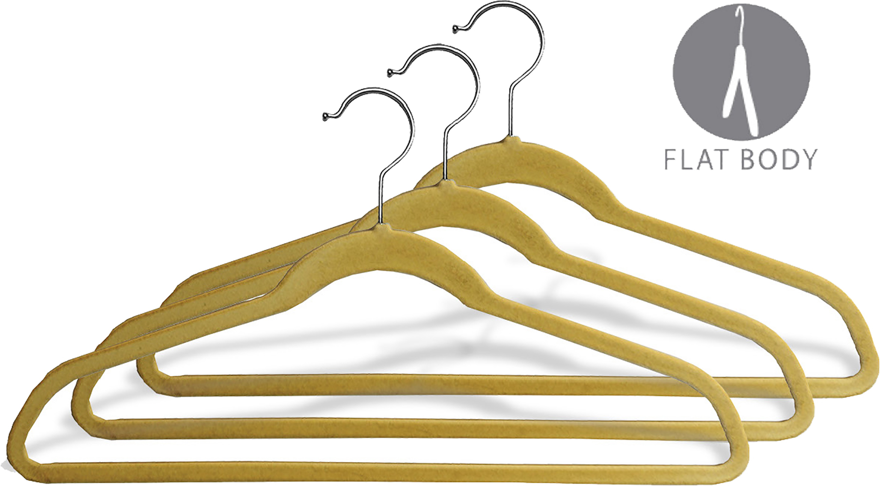 Beige Velvet Ultra Thin Slimline Hanger with Fixed Bar, Space Saving Flocked Suit Hangers with Chrome Hook (Set of 50) by International Hanger