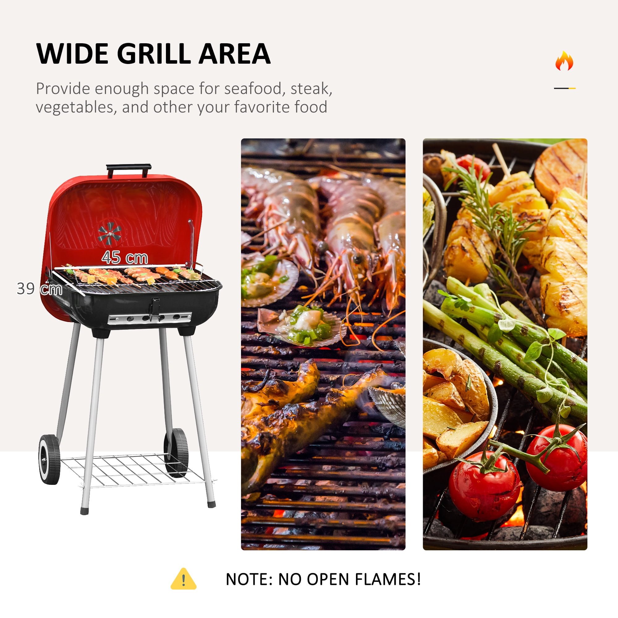 Outsunny 19 in. Steel Portable Outdoor Wheeled Charcoal Barbecue Grill in  Red with Storage Rack and Air Vent Heat Control 01-0569 - The Home Depot