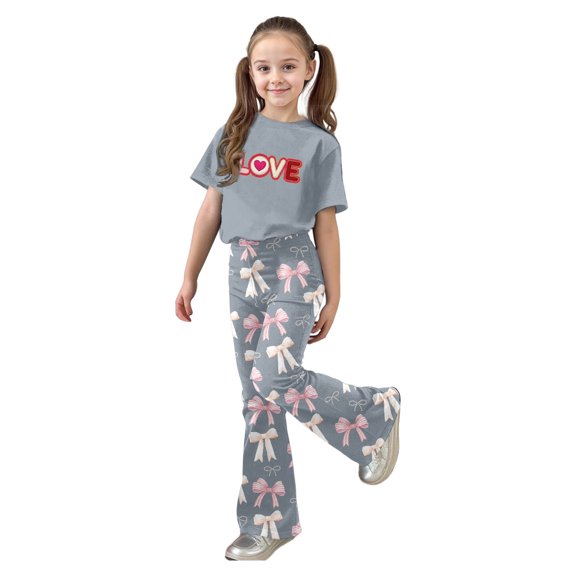 MuXiKeJi Clothes Girls Pants Set, Black 2-Piece Outfit with Sweet Heart Print Crewneck & Leggings for Girls 8-12 Years