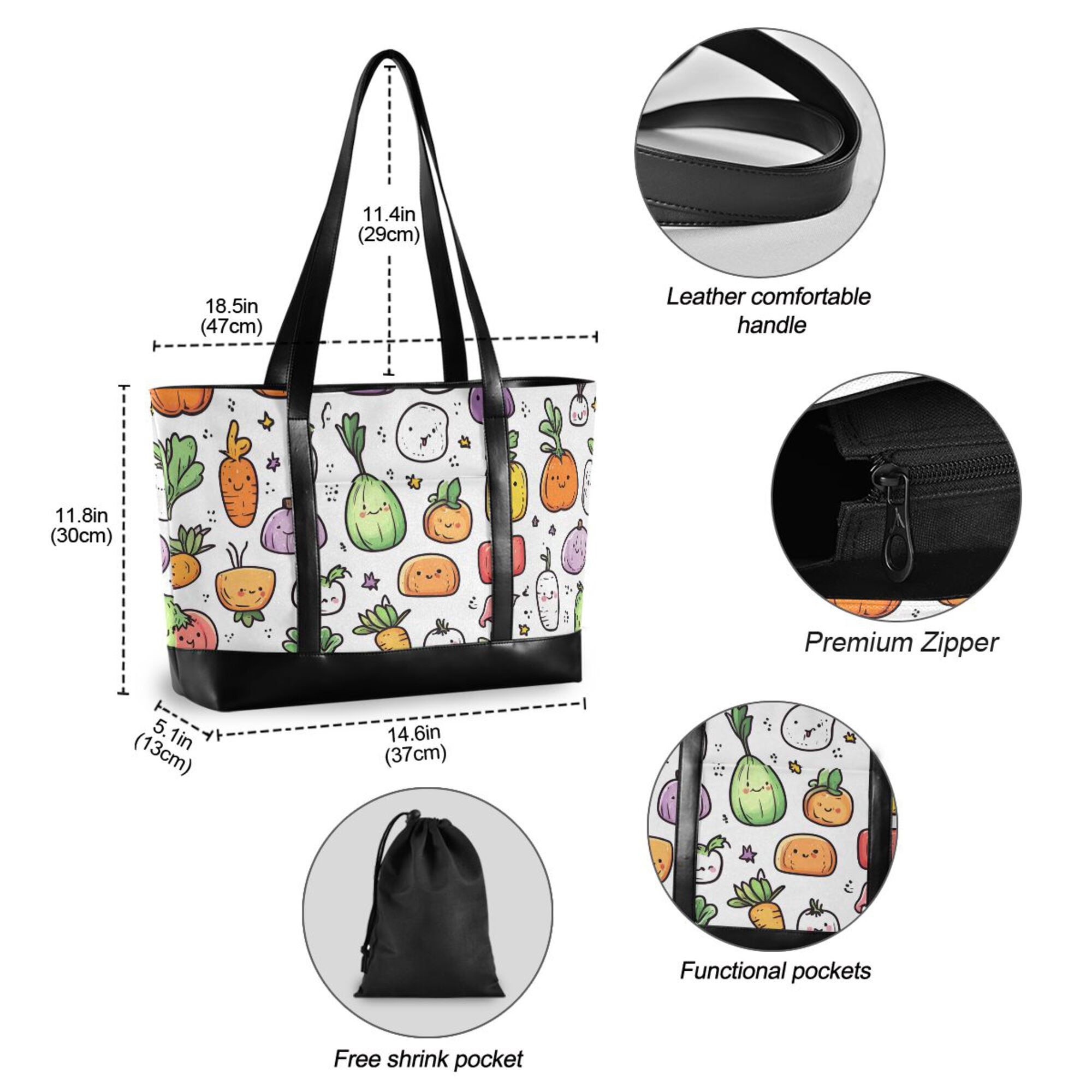 FORMRS Canvas Laptop Tote Bag for Women with 15.6" Computer Compartments Shoulder Handbag, Cute Vegetables