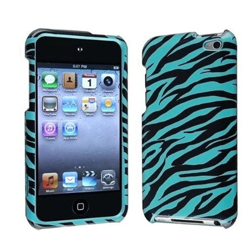 Design Rubberized Hard Case for Apple iPod Touch 4th Gen Blue Zebra