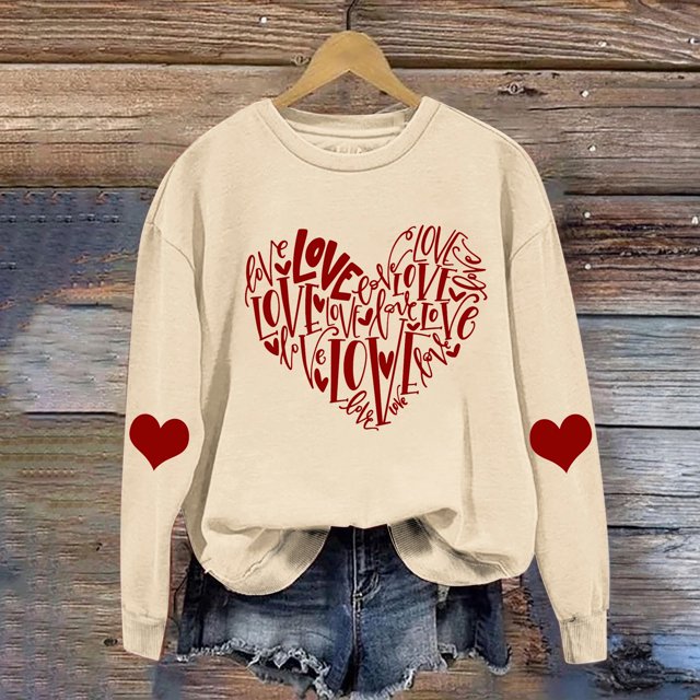 Meichang Sweat-Shirt Femme Saint-Valentin Graphique Cœur Amour Décontracté Col Rond Manches Longues Coupe Ample Saint-Valentin