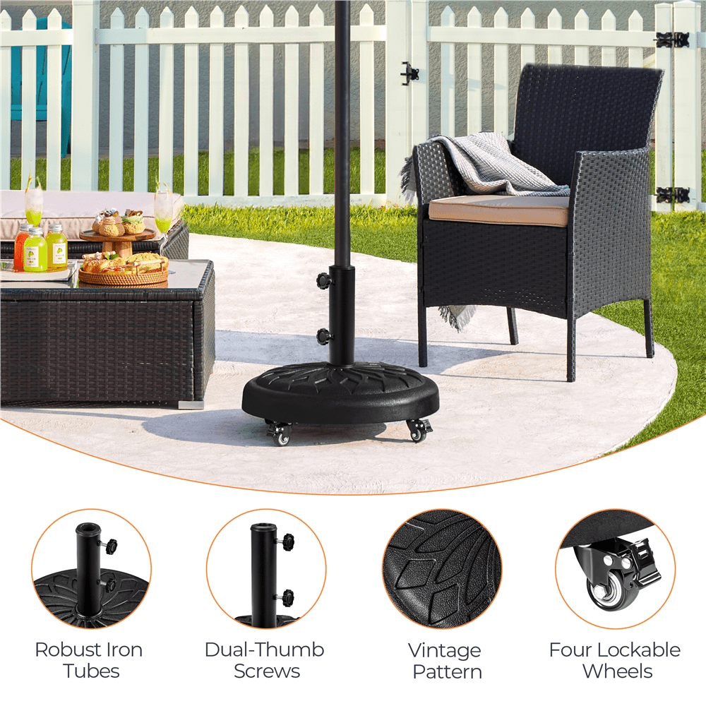Renwick 20" Outdoor Rolling Patio Market Umbrella Base for Garden, Black
