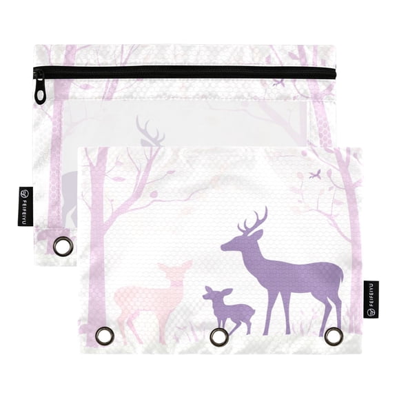 2 Pack Pencil Bag 9.84x6.1 Inch 3-Ring Page Turning Folder Zipper Pencil Case Pencil Bag Page Turning File Bag Pretty Deer