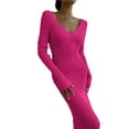 thumbnail image 3 of Sedceaty Women Long Sleeve Sweater Dress Casual Solid Color V Neck Knit Bodycon Party Dress for Beach Club Streetwear, 3 of 5