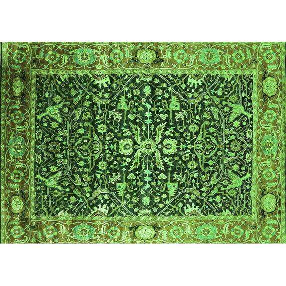 Ahgly Company Indoor Rectangle Oriental Green Industrial Area Rugs, 7' x 9'