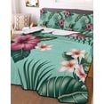 thumbnail image 3 of Quilts King Size, Tropical Soft Comforter Bedding Set for Bed, Pink Floral Green Palm Leaf Aqua Watercolor Lightweight Quilted Bedspread with Pillow Cover(2 Pieces) for All Season, 96x106 Inch, 3 of 6
