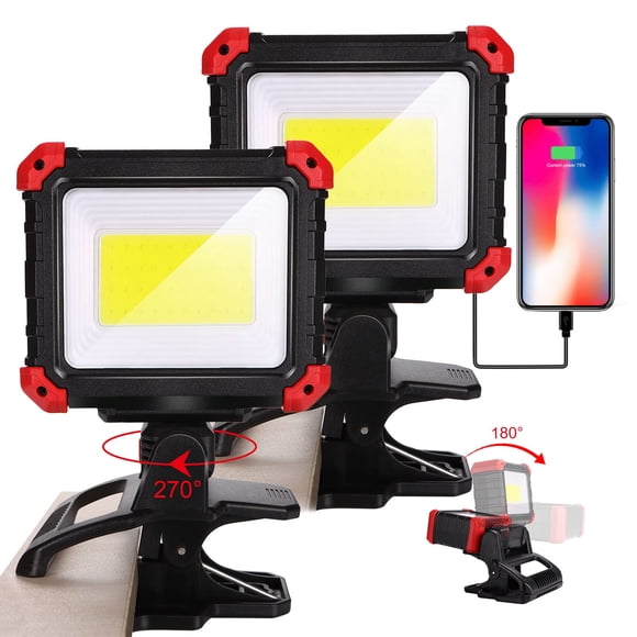 Lámpara de trabajo Easymaxx LED recargable de 2100 lúmenes con pinza, paquete de 2