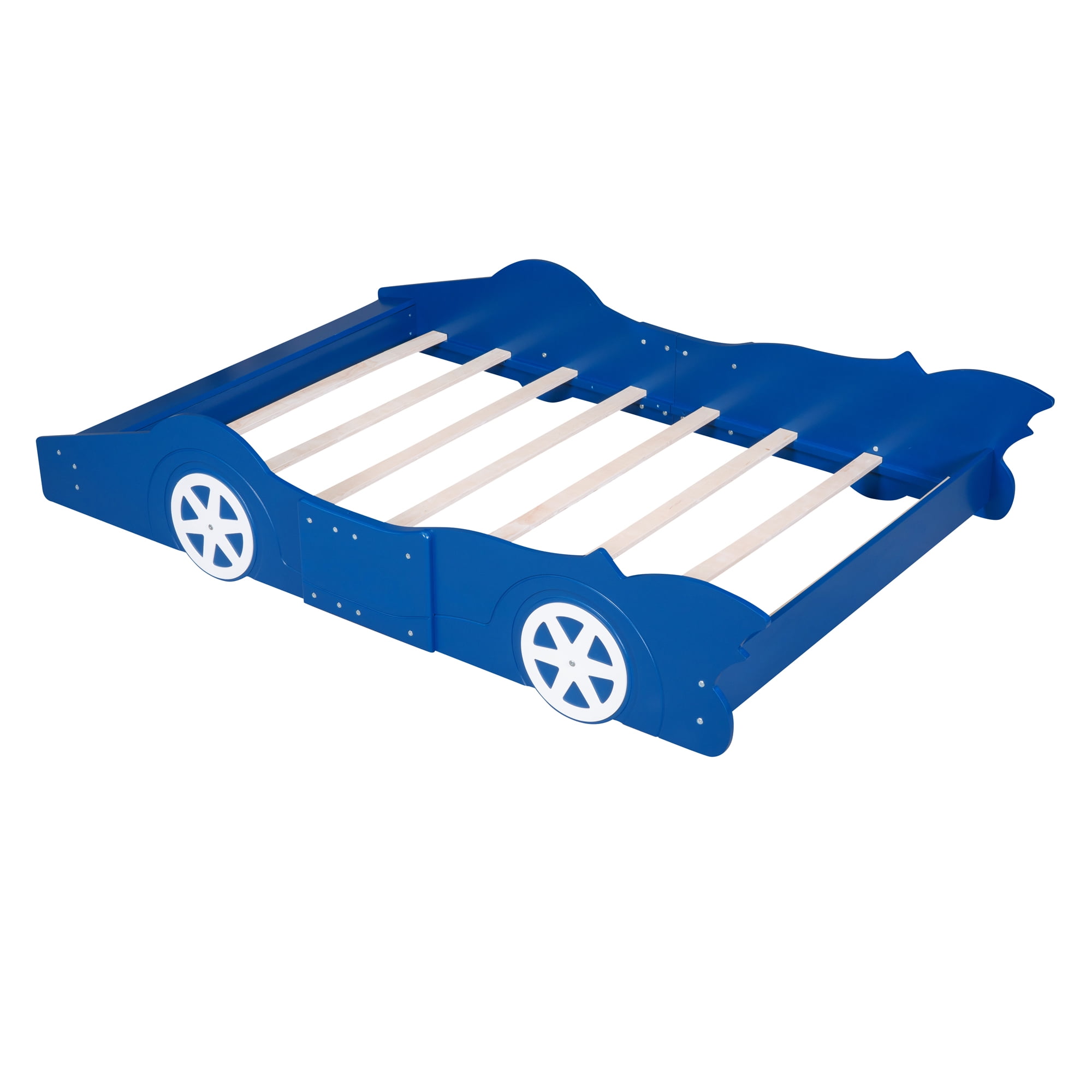 Miniyam Full Size Race Car Bed for Kids, Car-Shaped Design, Blue