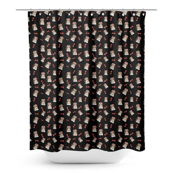 S4Sassy Black Lhasa Apso & Bow Dog Waterproof Bathroom Shower Curtain With Roller Rings Hook-60 x 70 Inch