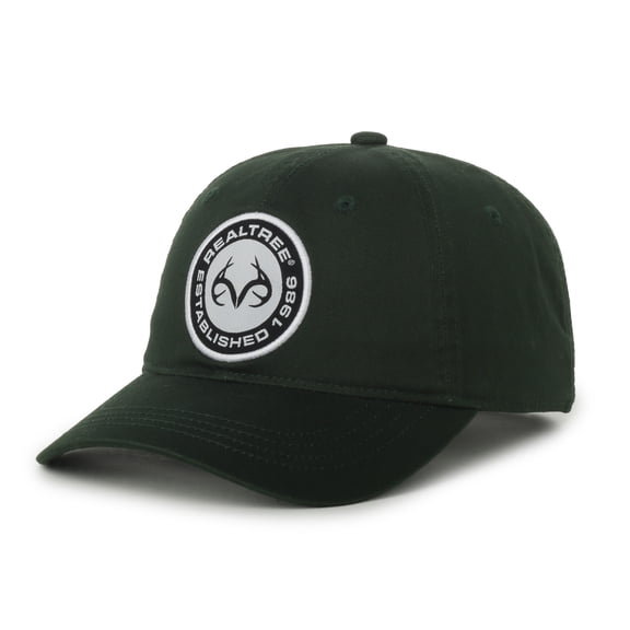 Realtree Antler Logo Unstructured Dad Hat, Dark Green, Low Profile Washed Cotton Cap