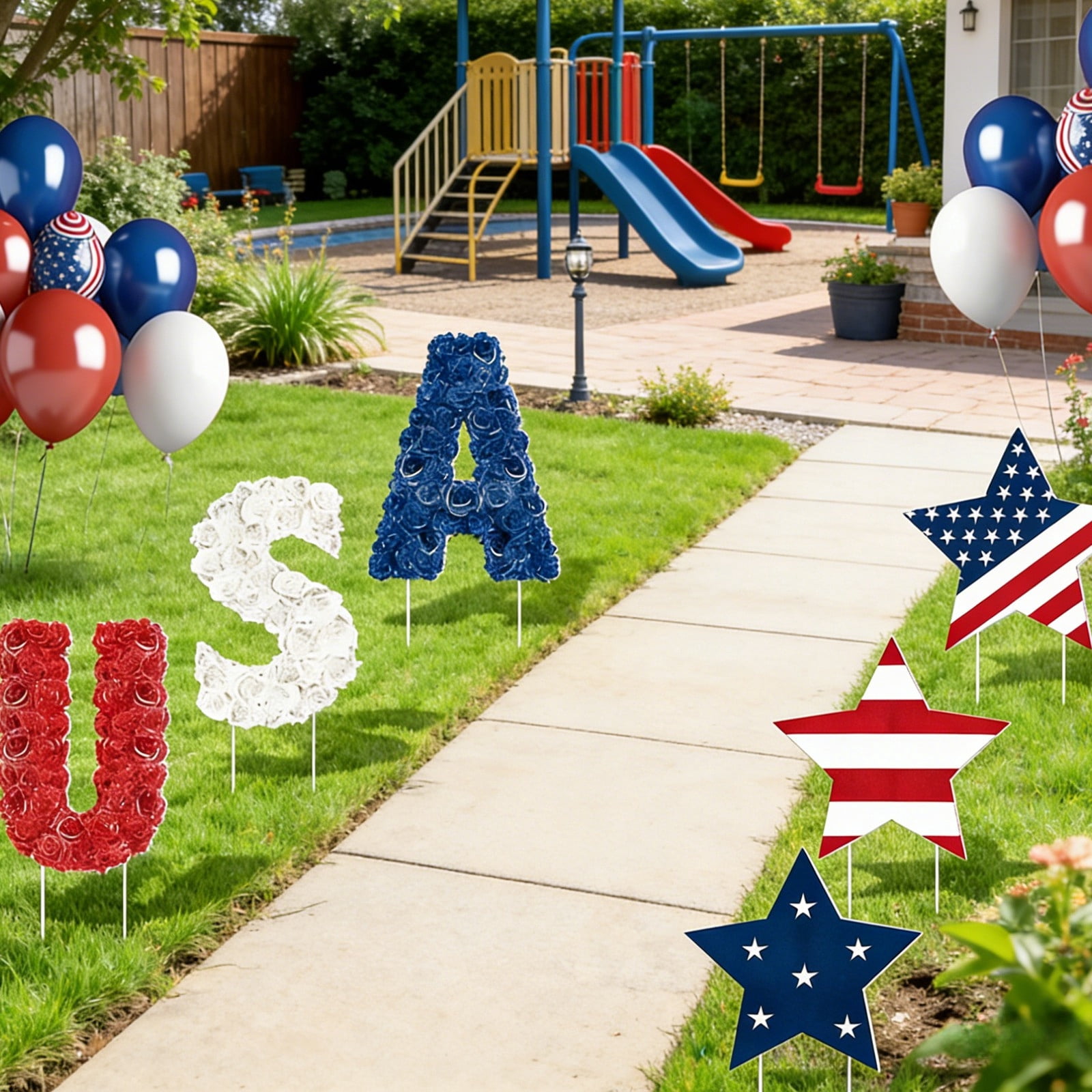 4th Of July Patriotic Yard Stake Signs 6Pcs USA Letter Star Red White Blue Lawn Decoration 250th Anniversary Garden Art for Party