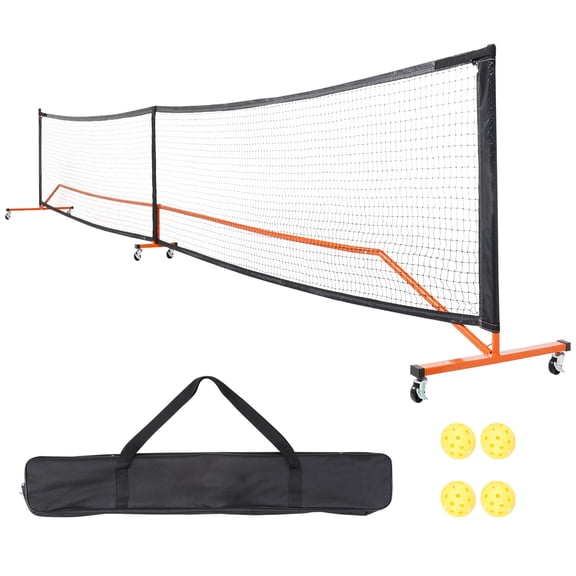 KFFKFF Portable Pickleball Net w/ Lockable Wheels, 22ft Regulation Size Net Pickle Ball Net System w/4 * Pickleballs & Carrying Bag for Driveway Backyard