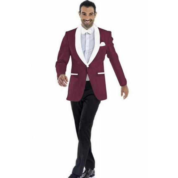 Mens Blazer Burgundy And White Two Toned Tuxedo Dinner Jacket Perfect For Prom Wedding & Groom