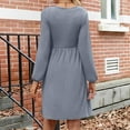 thumbnail image 4 of WTOBBY Women's Fashion Round Neck Casual Slim Solid Waist Long Sleeve Dresses - Elegant and Fitted Dress with Waist Accent, Perfect for Slimming Silhouettes or Office Wear,Gray S, 4 of 5