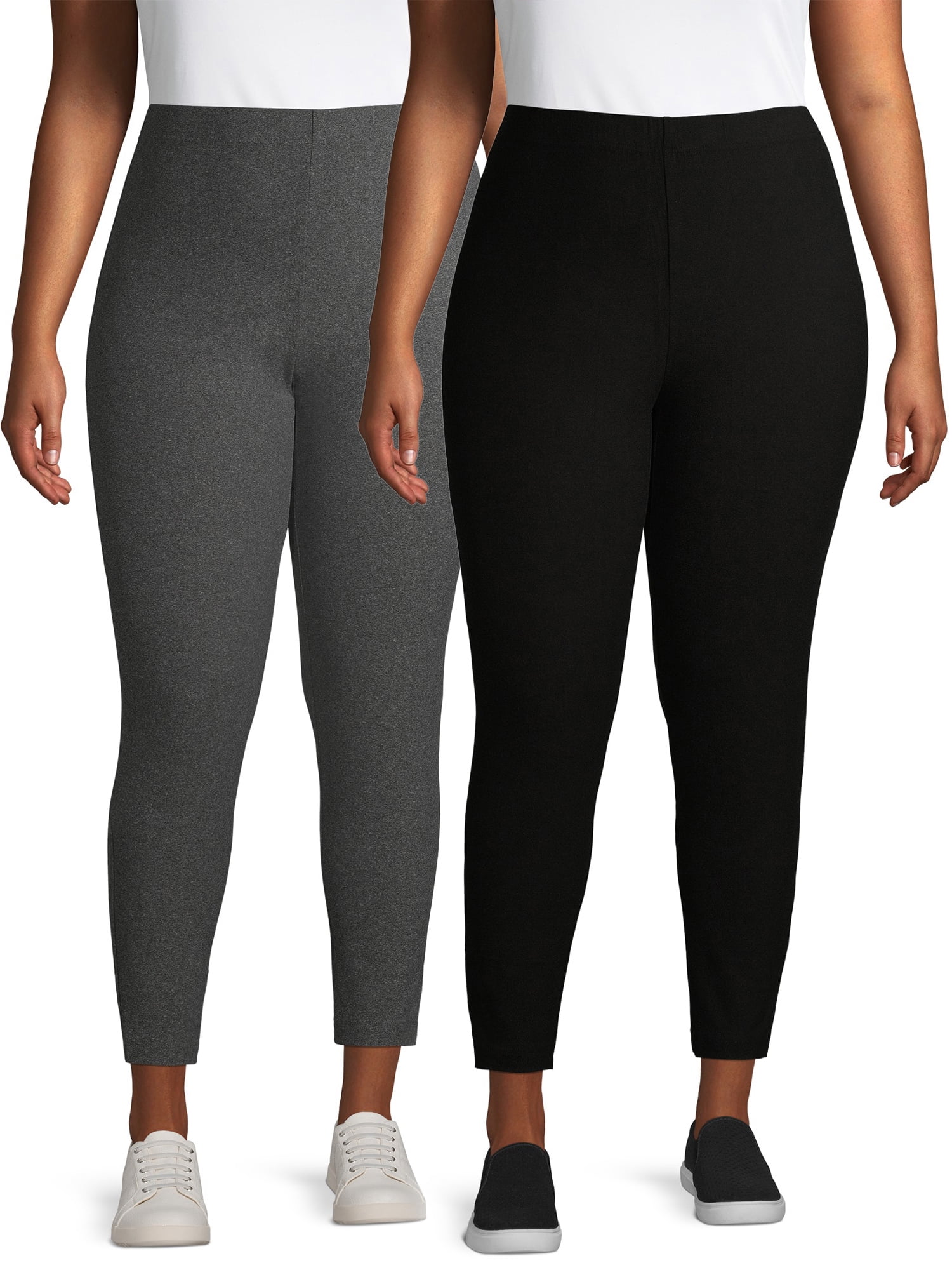 Terra & Sky Women's Plus Size Super Soft Leggings, Ankle Fit, 2 Pack