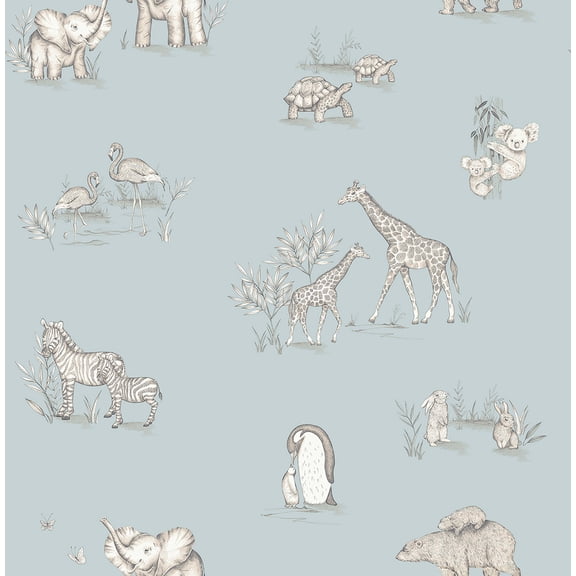 Advantage Safari Babies Blue Animal Wallpaper